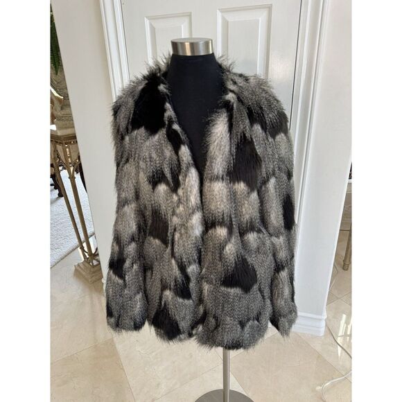 Forever 21 Womens Size L Faux Fur Jacket Open Front in Gray/Black -Boho Festival - Picture 1 of 12